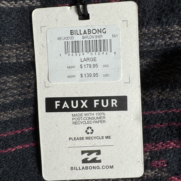 NWT Billabong Barlow Sherpa Shacket Black Red Southwest Boho Men’s L Retail $140 - Picture 3 of 7